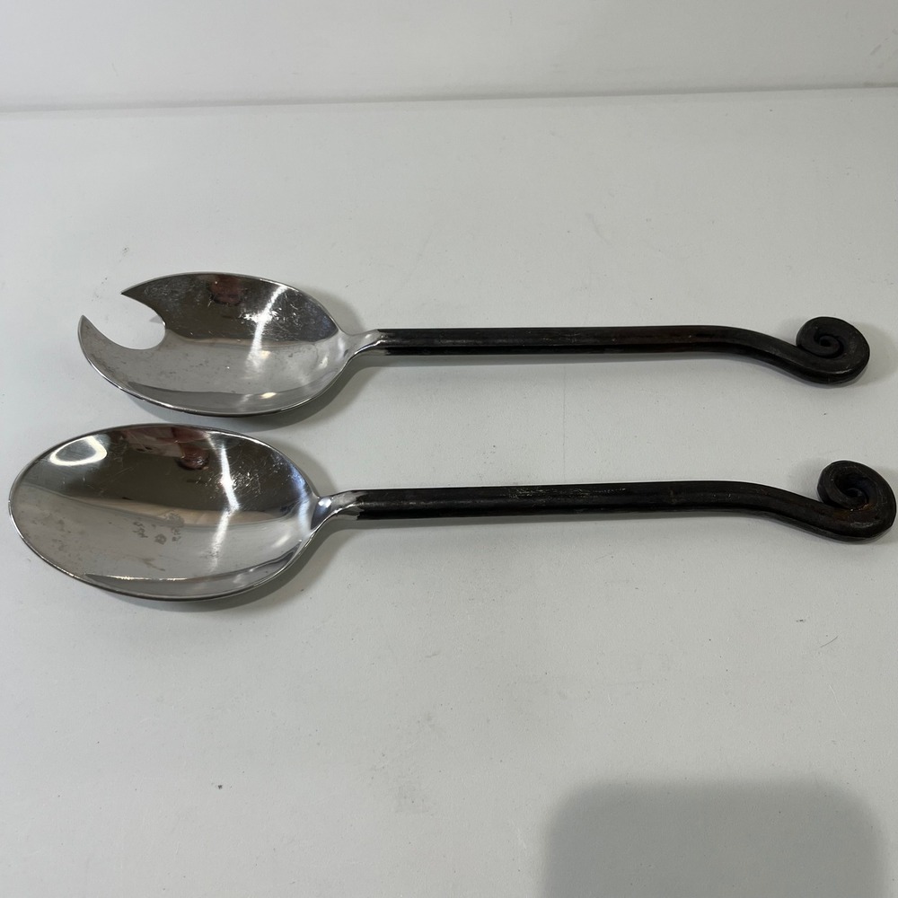 Vtg Pottery‎ Barn Serving Silver Blackened Fiddlehead Stainless Scroll Utensils - Picture 2 of 5